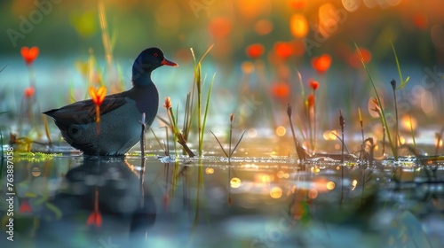 A highkey image of  a Common Moorhen at Asker marsh, Bahrain photo