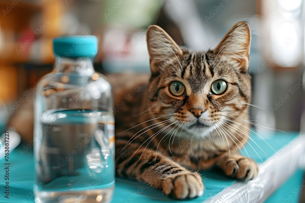 Treatment in veterinary clinic IV therapy with saline solution for animal. Concept Veterinary Treatment, IV Therapy, Saline Solution, Animal Care Treatment in veterinary clinic IV therapy with saline solution for animal. Concept Veterinary Treatment, IV Therapy, Saline Solution, Animal Care