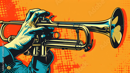 International Jazz Day  30 April  fingers playing the trumpet flat pop art illustration  Generative Ai