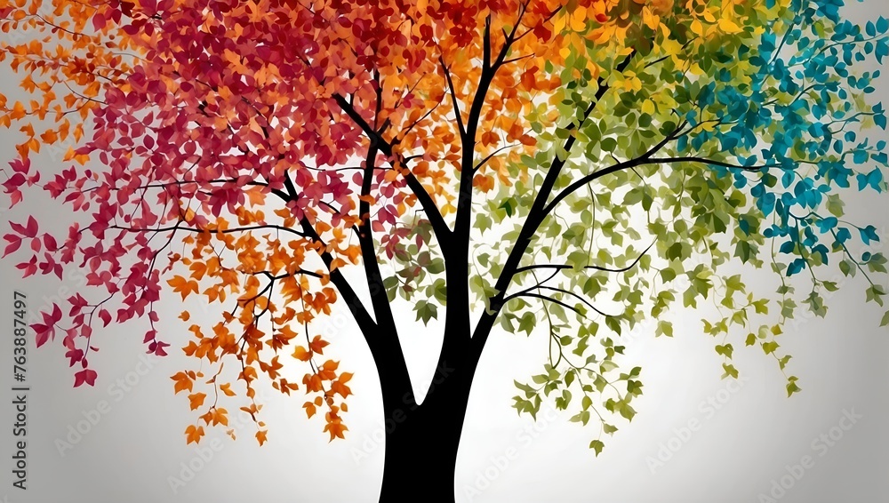 Colorful tree with leaves on hanging branches illustration background. abstraction wallpaper. Floral tree with multicolor leaves Colorful tree with leaves on hanging branches illustration background. abstraction wallpaper. Floral tree with multicolor leaves