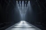 Empty catwalk with many spotlights, fashion event, runway podium stage