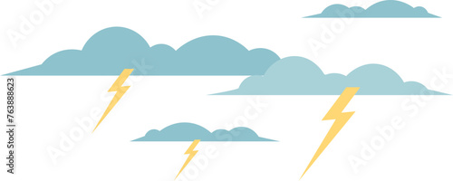 Thunderstorm sky. Clouds with lighting bolts. Bad weather