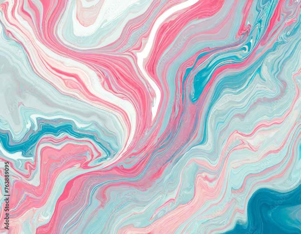 Abstract Acrylic Marbled Art Wallpaper - Serene Pink and Blue Swirls, Fluid Marble Texture Background for Design and Decor