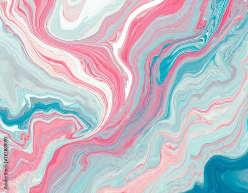 Abstract Acrylic Marbled Art Wallpaper - Serene Pink and Blue Swirls, Fluid Marble Texture Background for Design and Decor
