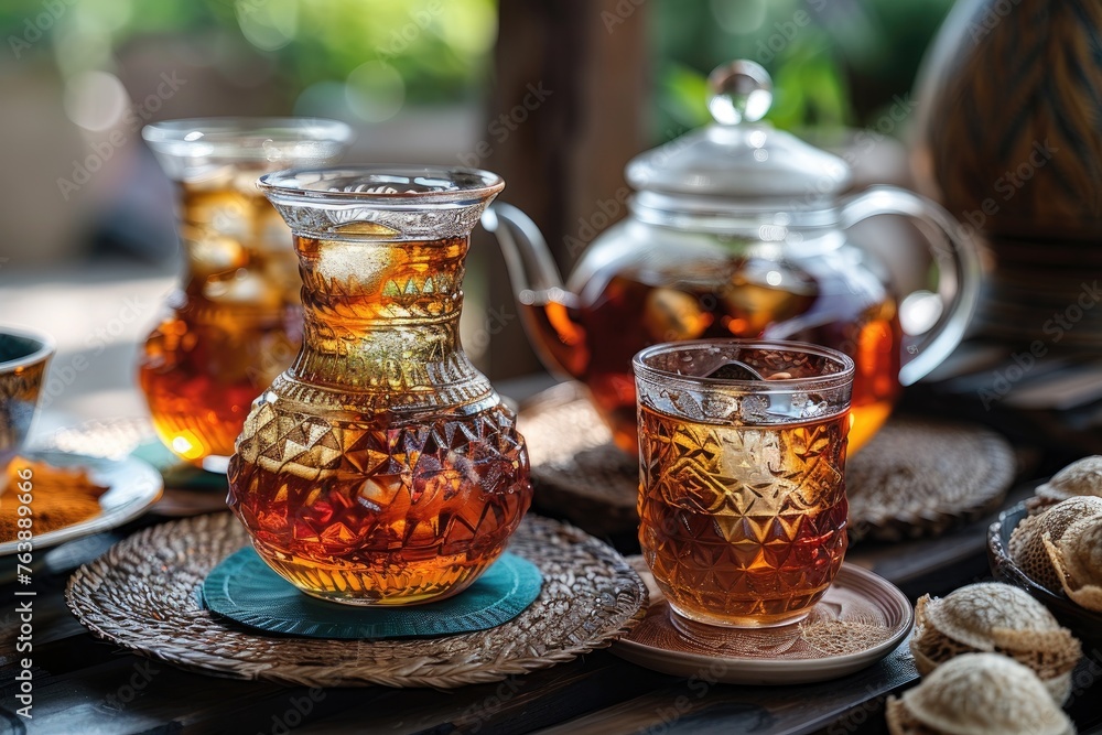 a cup tea and dates on plate for ramadan iftar style professional advertising food photography a cup tea and dates on plate for ramadan iftar style professional advertising food photography