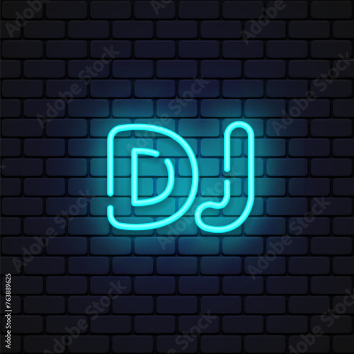 Dj neon icon on light background.