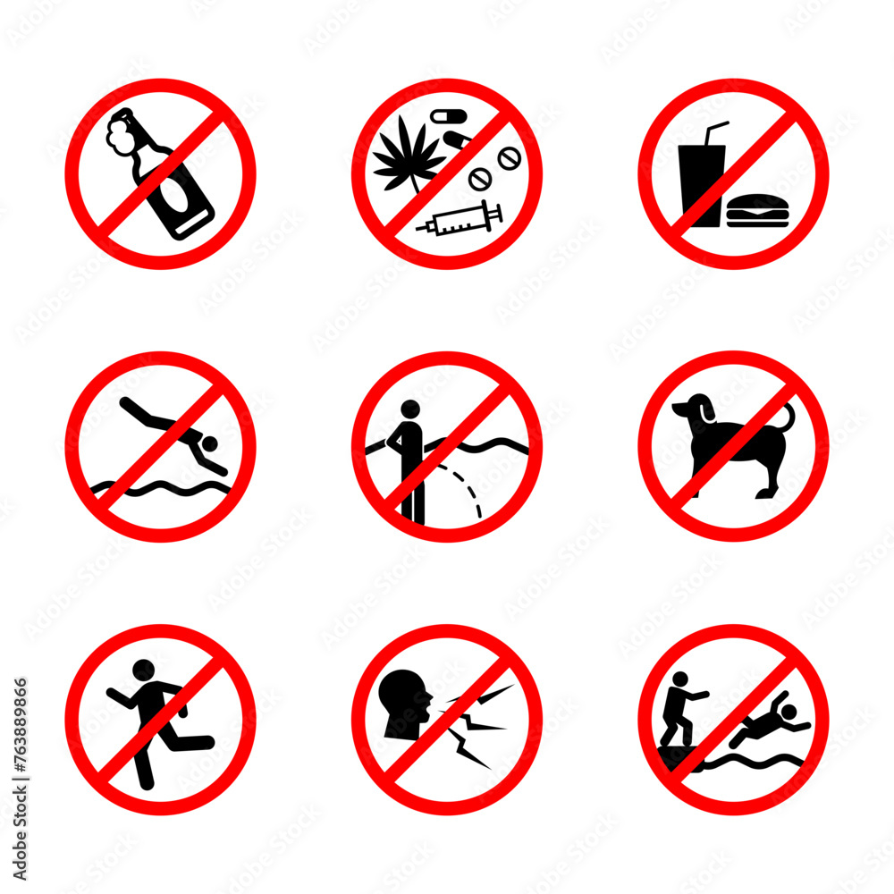 Swimming pool rules icon set Swimming pool rules icon set
