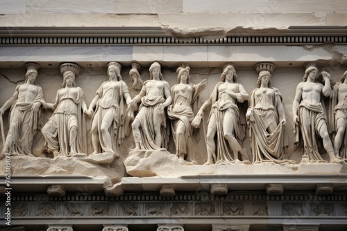 The intricate carvings on the Parthenon in Athens, Greece.