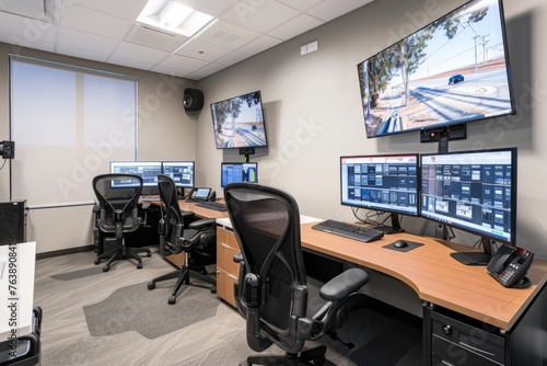 Room filled with desks and multiple computer monitors displaying real-time data for overseeing autonomous vehicle operations