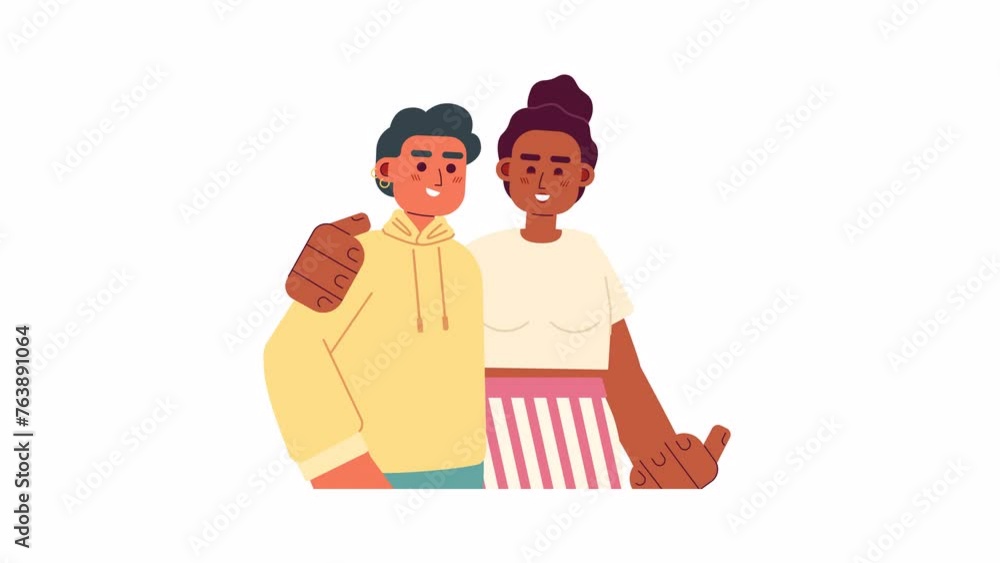Black woman embracing male friend 2D characters animation. True ...