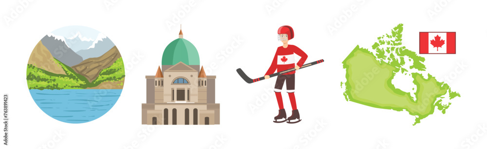 Travel to Canada Famous Landmark Colorful Vector Set