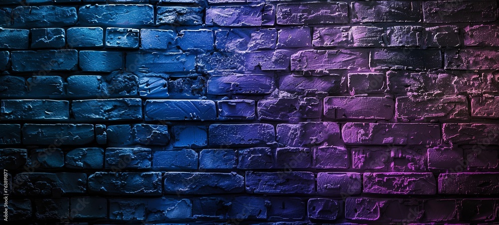 Brick wall texture, blue and purple background, empty darkness. generative ai