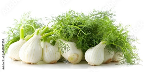 Aromatic Fennel Bulbs in Magical Illusion on White Background photo