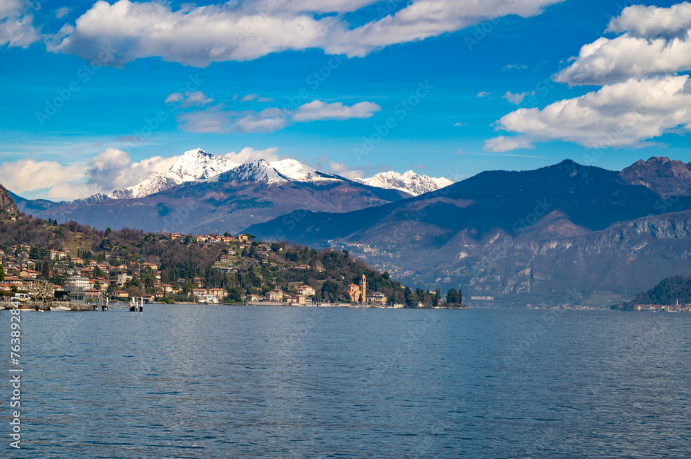 Lake Como, Tremezzina, Bellagio, the mountains above, seen from Lenno.
