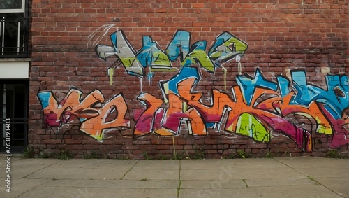 A graffiti mural adorning a weathered brick wall Generative AI
