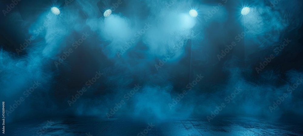 Fototapeta premium abstract dark blue background, neon light, spotlights. generative ai