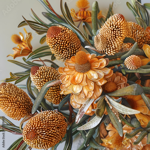 Realistic Banksia flowers Portrait photo