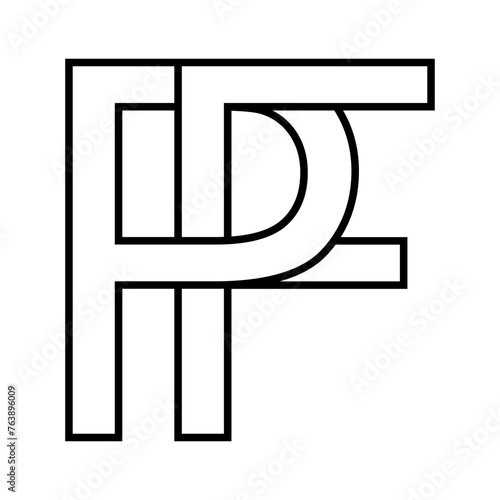 Logo sign pf, fp icon double letters logotype p f