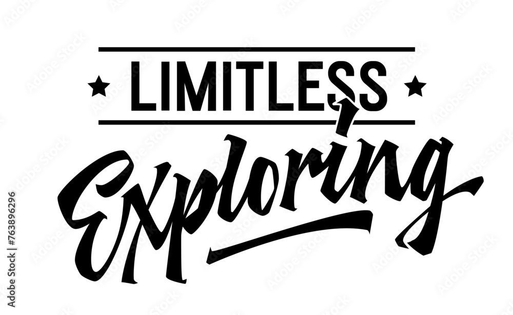 Limitless Exploring, bold lettering design. Isolated typography template with captivating calligraphy. Suitable for various adventure themed projects, evoking the spirit of boundless exploration Limitless Exploring, bold lettering design. Isolated typography template with captivating calligraphy. Suitable for various adventure themed projects, evoking the spirit of boundless exploration