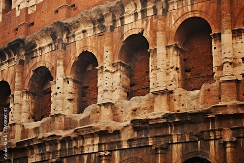 The textured walls of the Colosseum in Rome  Italy.