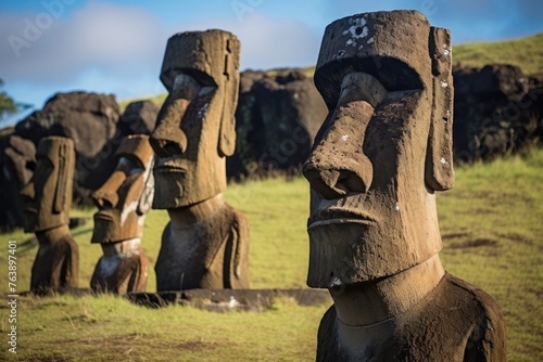 The weathered statues at Easter Island, Chile. photo
