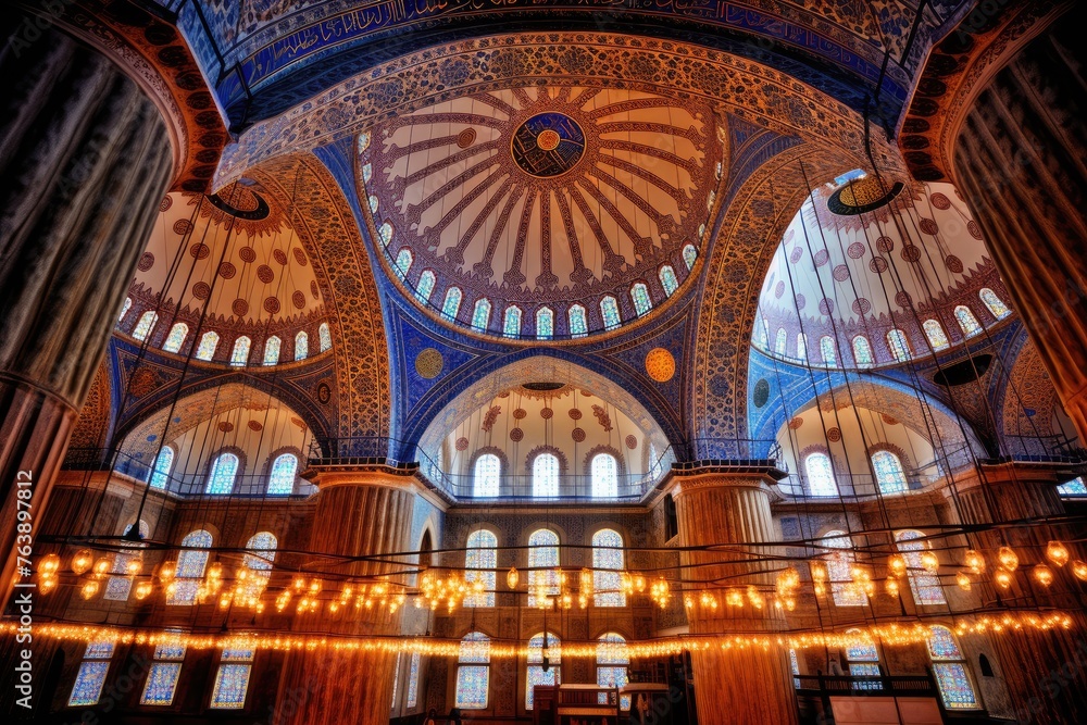 The detailed patterns on the Blue Mosque in Istanbul, Turkey.
