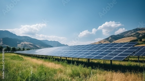Solar farm and sunlight for green energy - sustainable renewable energy with photovoltaic power