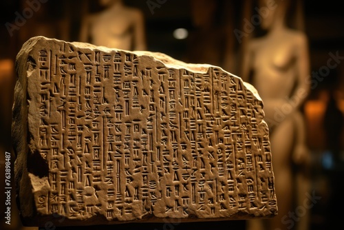 The ancient script on the Rosetta Stone in the British Museum, London. photo