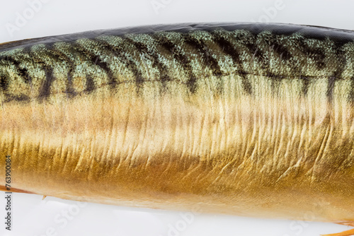 Part of side of cold-smoked Atlantic mackerel, top view