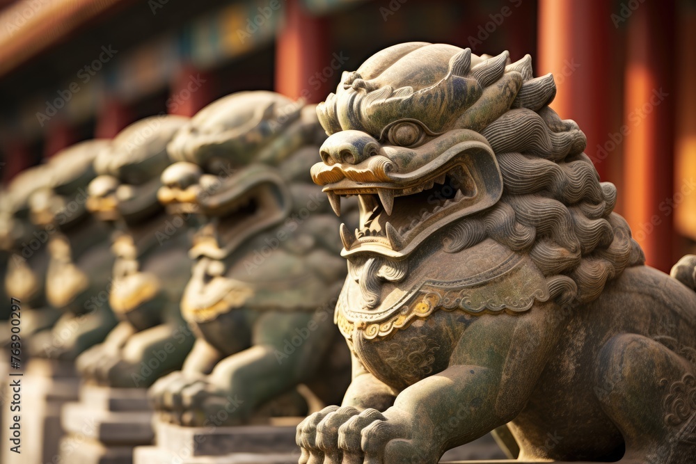A detailed shot of the lion statues at the Forbidden City in Beijing, China. A detailed shot of the lion statues at the Forbidden City in Beijing, China.