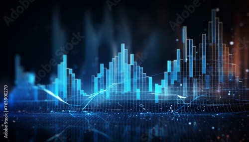 Blue hologram rising stock chart background. Background with stock chart concept.