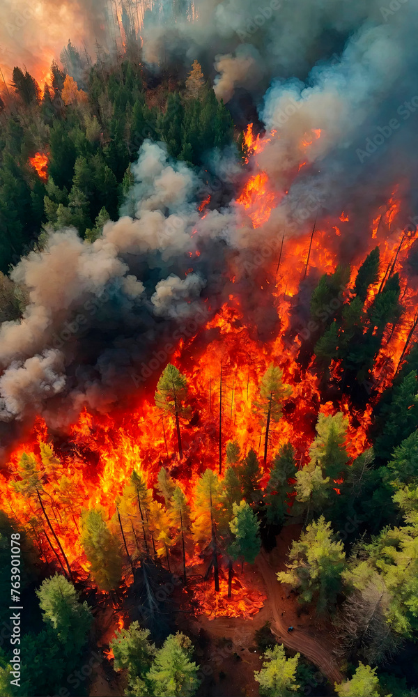 Aerial forest fire image, suitable for educational content on wildfires and environmental conservation efforts. Aerial forest fire image, suitable for educational content on wildfires and environmental conservation efforts.