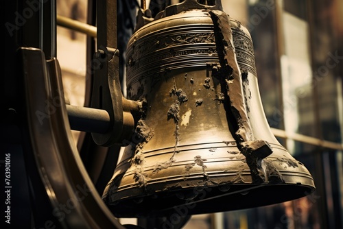 A detailed shot of the Liberty Bell in Philadelphia, USA. photo
