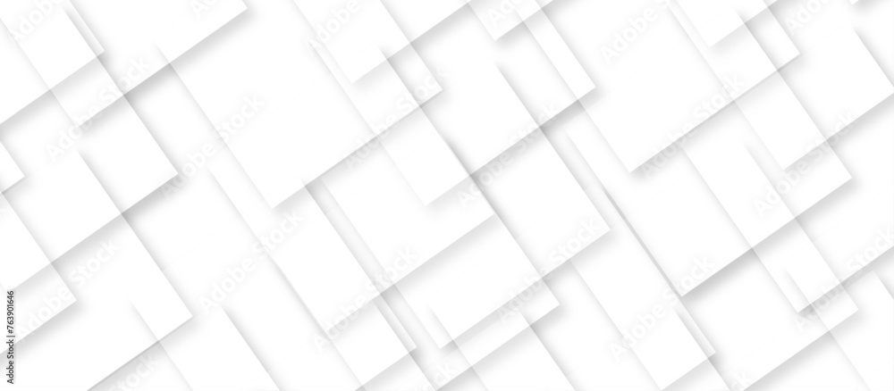 abstract white color square pattern on banner with shadow. white square shape with futuristic concept background. seamless technology concept layered geometric line triangle shapes background. - obrazy, fototapety, plakaty 