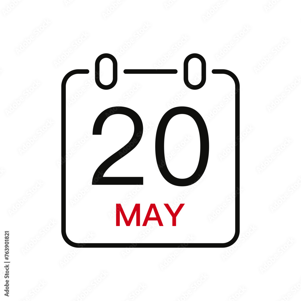 May 20 date on the calendar, vector line stroke icon for user interface. Calendar with date, vector illustration. May 20 date on the calendar, vector line stroke icon for user interface. Calendar with date, vector illustration.