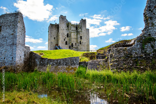 Fototapeta Naklejka Na Ścianę i Meble -  A panoramic view of Trim castle in County Meath on the River Boyne, Ireland. It is the largest Anglo-Norman Castle in Ireland