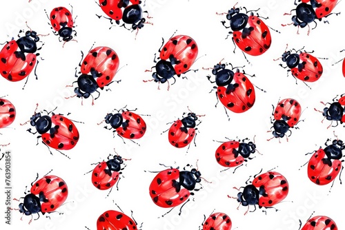 Abstract pastel funny bug ladybug seamless pattern banner, wallpaper for kids, bright colors  white background. Wrapping paper for presents, isolated png. Baby linen, clothes and products for children