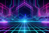 Futuristic background with a neon grid and a dark background. Futuristic background