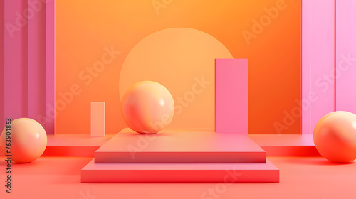 3D rendered with geometric shapes  peach tones.