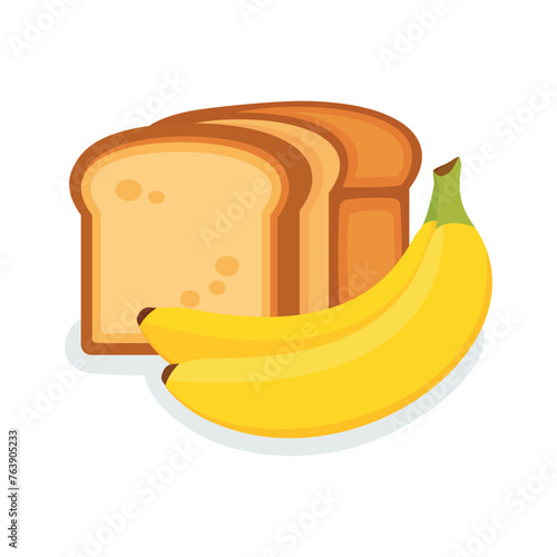 Banana Bread icon vector isolated on a white background. Sweet delicious bread with bunch of bananas vector illustration. Banana Bread loaf graphic design element