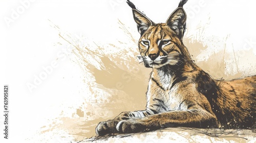 2D Flat Drawing of a Majestic Lynx with Copy Space