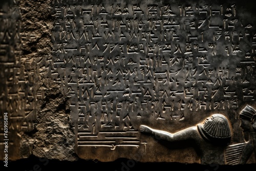 The weathered engravings on the tablets of the Code of Hammurabi in the Louvre, Paris.