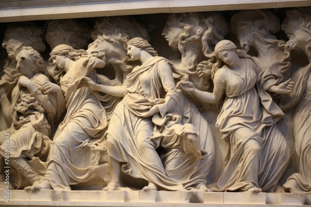 The ornate designs on the Elgin Marbles in the British Museum, London.
