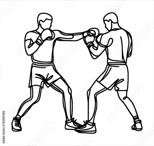 boxing match silhouette - line hand drawing (artwork 5)