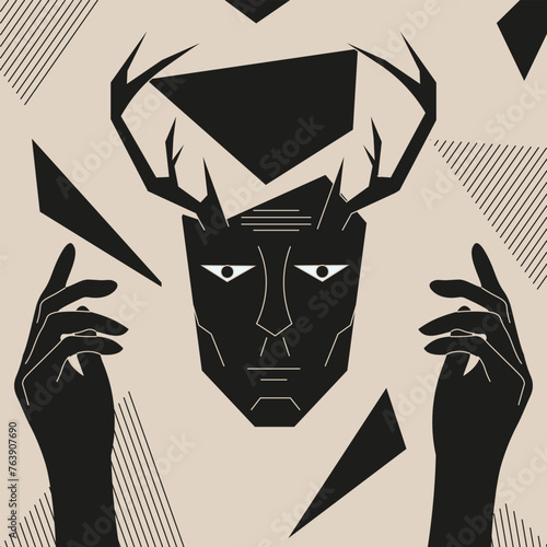 Foto Celestial Magic art with devil head in trendy retro flat style