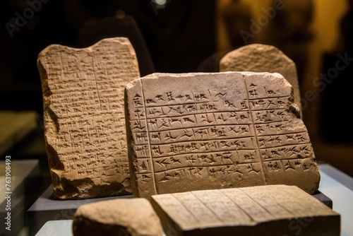 The weathered engravings on the tablets of the Epic of Gilgamesh in the Sulaymaniyah Museum, Iraq. photo