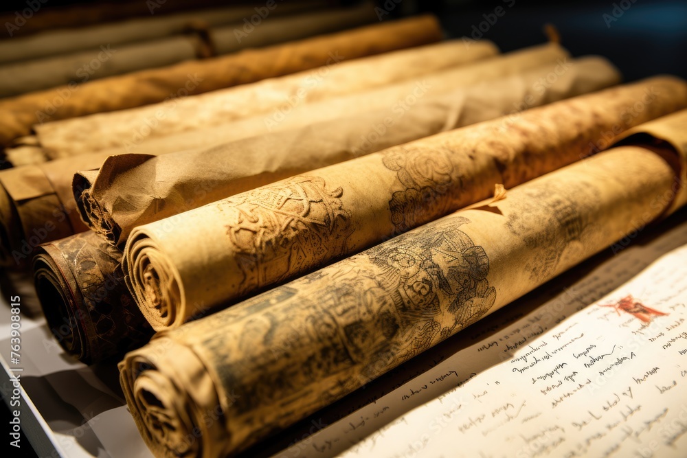 A close-up of the preserved ancient scrolls in the National Archives, Washington D.C.