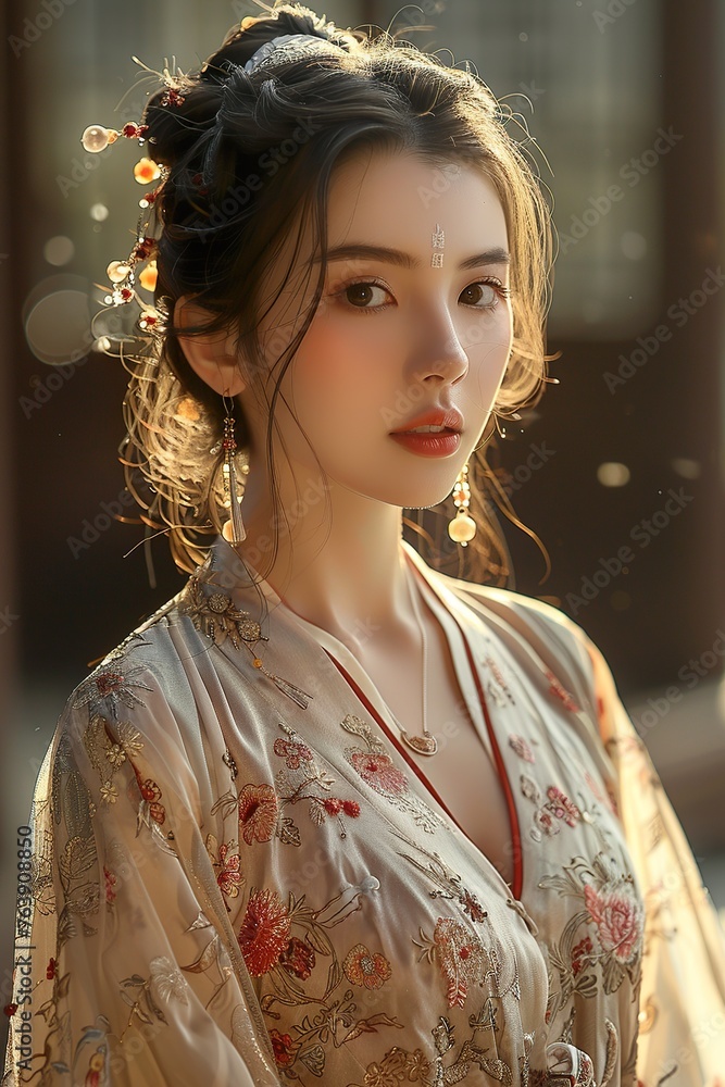 Chinese women wearing Hanfu, full body photos, background of ancient architecture, close-up best lighting Chinese women wearing Hanfu, full body photos, background of ancient architecture, close-up best lighting