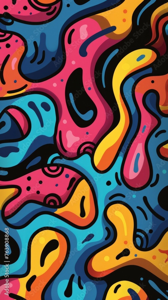 A colorful abstract painting with a lot of swirls and splatters. Background. A colorful abstract painting with a lot of swirls and splatters. Background.
