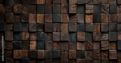 "Rustic Brown Wooden Cube Mosaic"